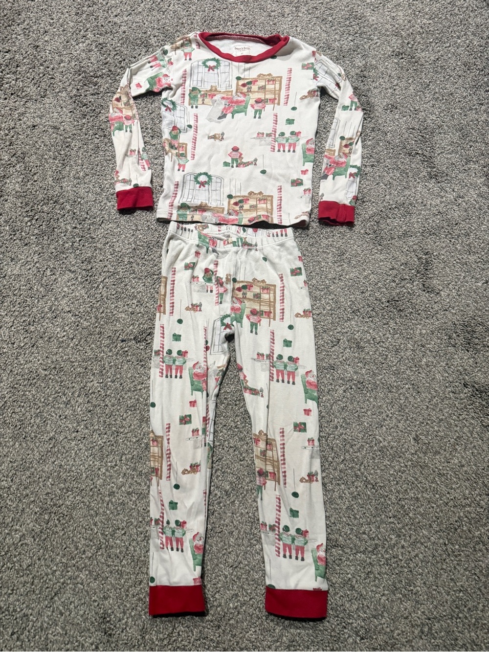 Burt's Bees Cream Pajama Set with Red and Green Holiday Motif